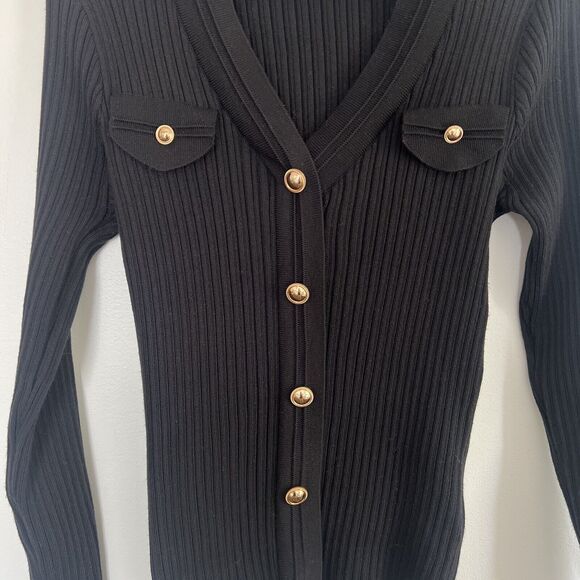 Nanette Lepore Women’s Pocket Sweater Gold Buttons Stretchy‎ Size Large - Picture 5 of 10
